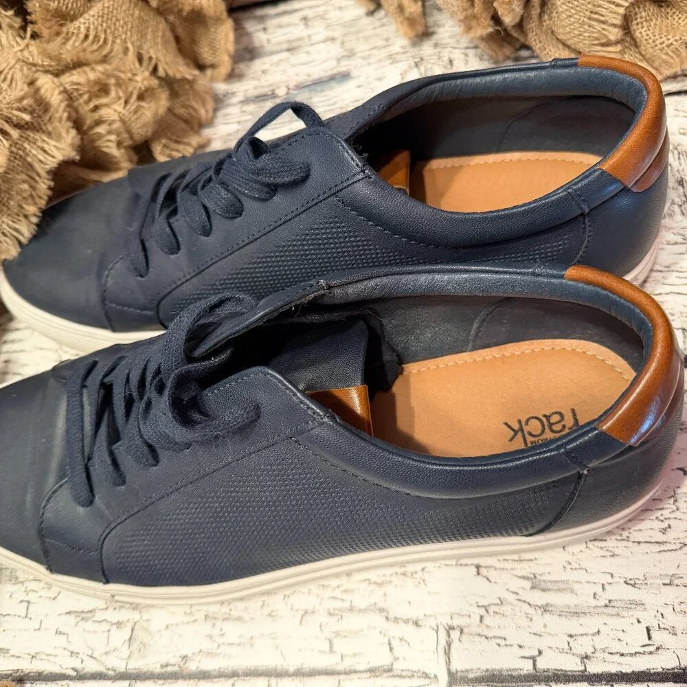 Mens Leather Sneakers Nordstrom Rack Navy Tan Size 10.5 Medium